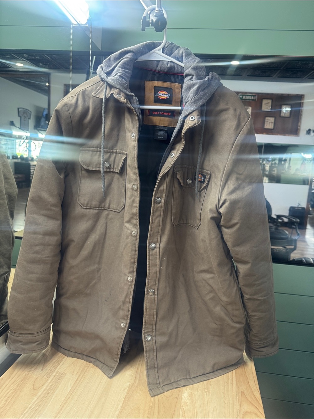 Dickies Brown Work Jacket with Gray Hooded Liner